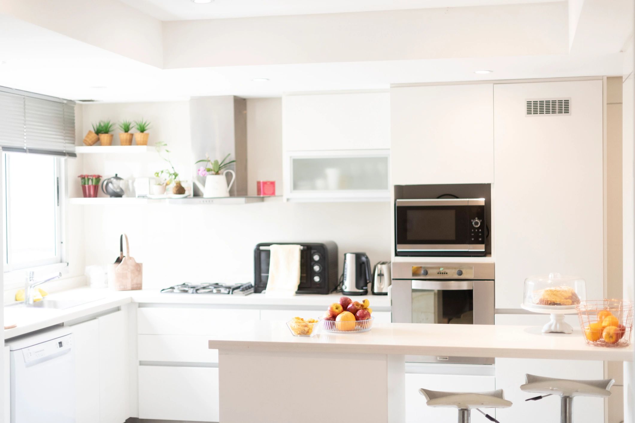 Modern kitchen counter in natural sunlight