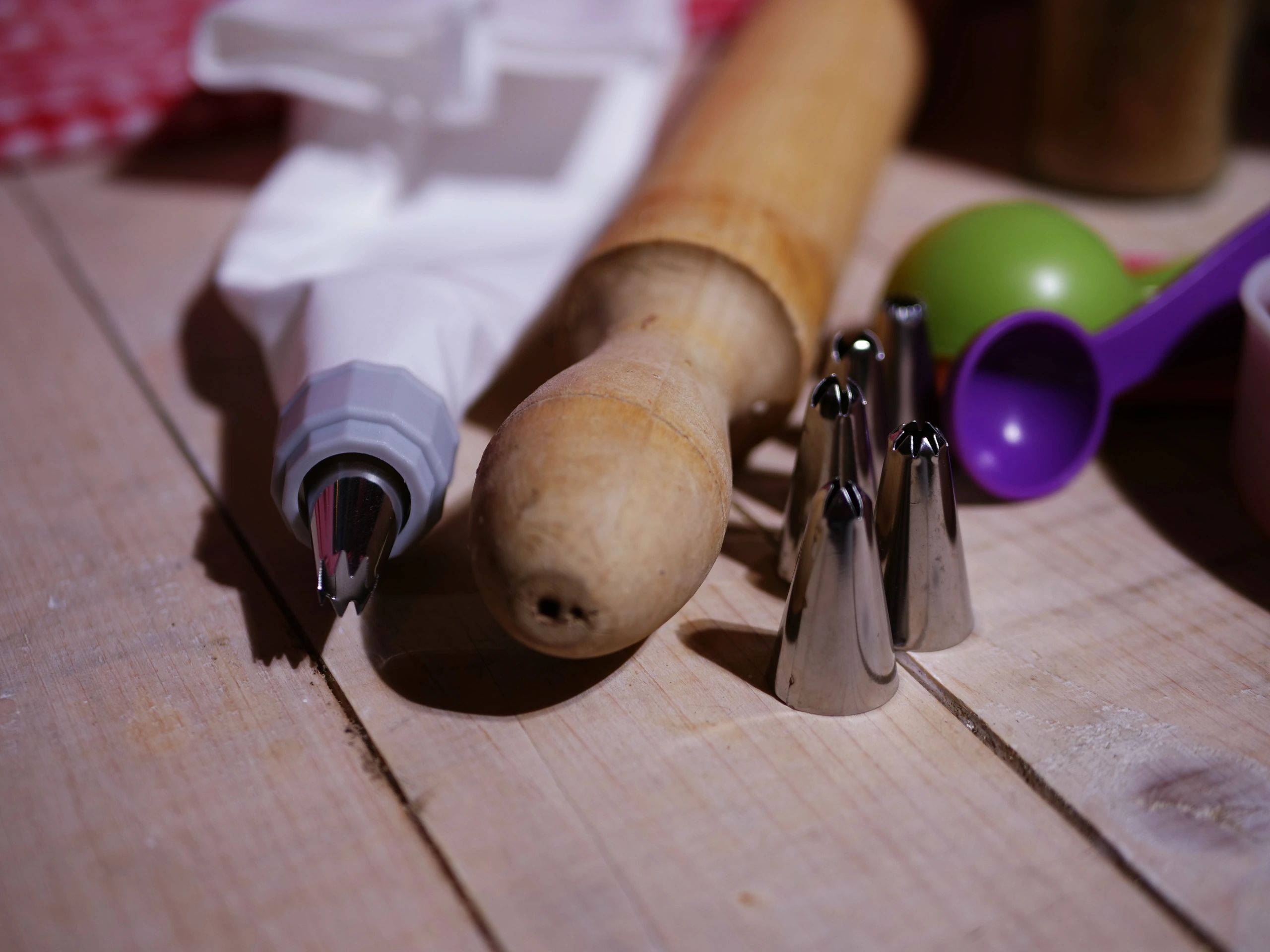 Kitchen table with utensils ready for baking